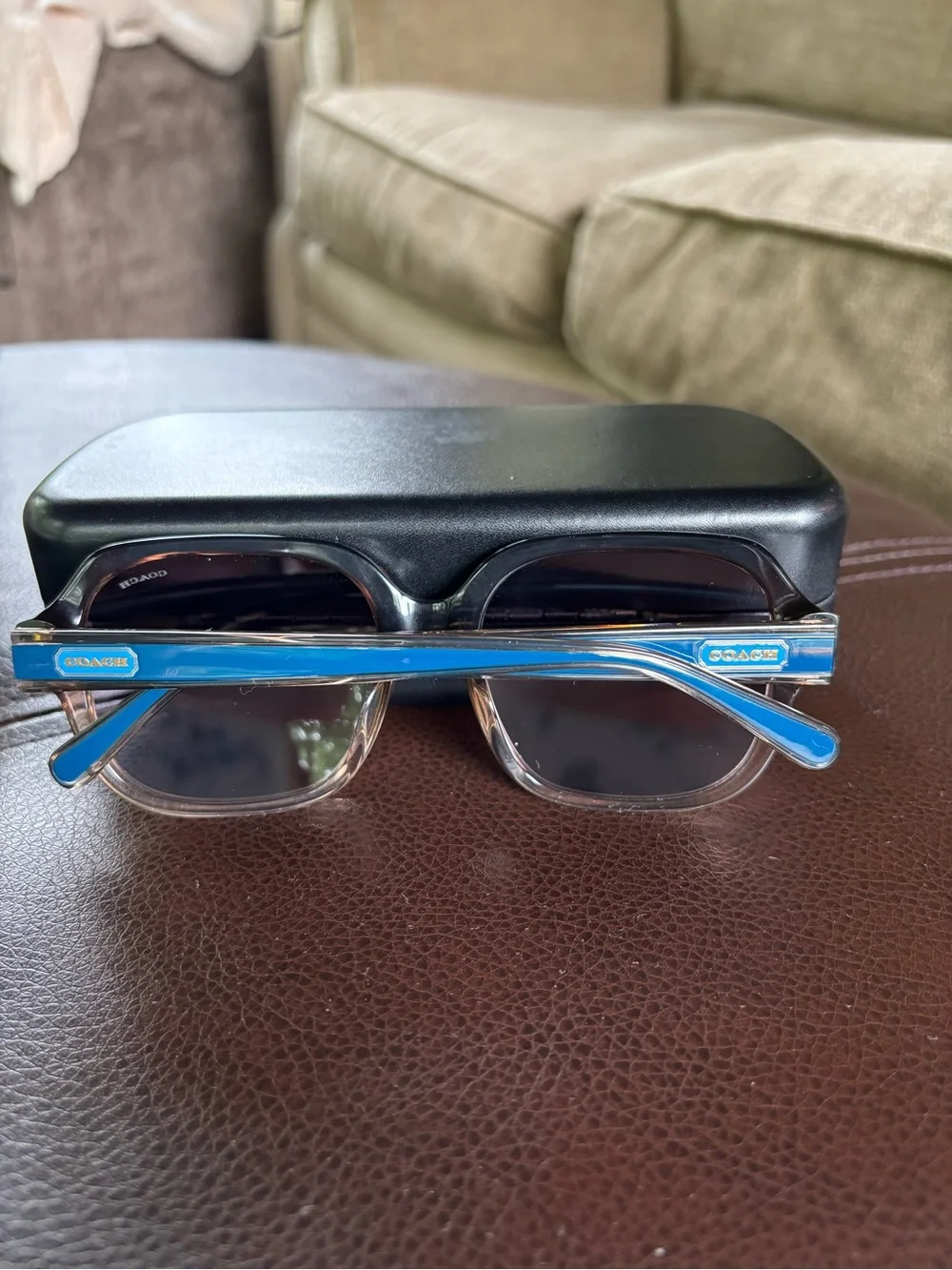 Coach HC8335U Women Sunglasses Transparent Brown Violet Lens Blue Arm HC 8335U